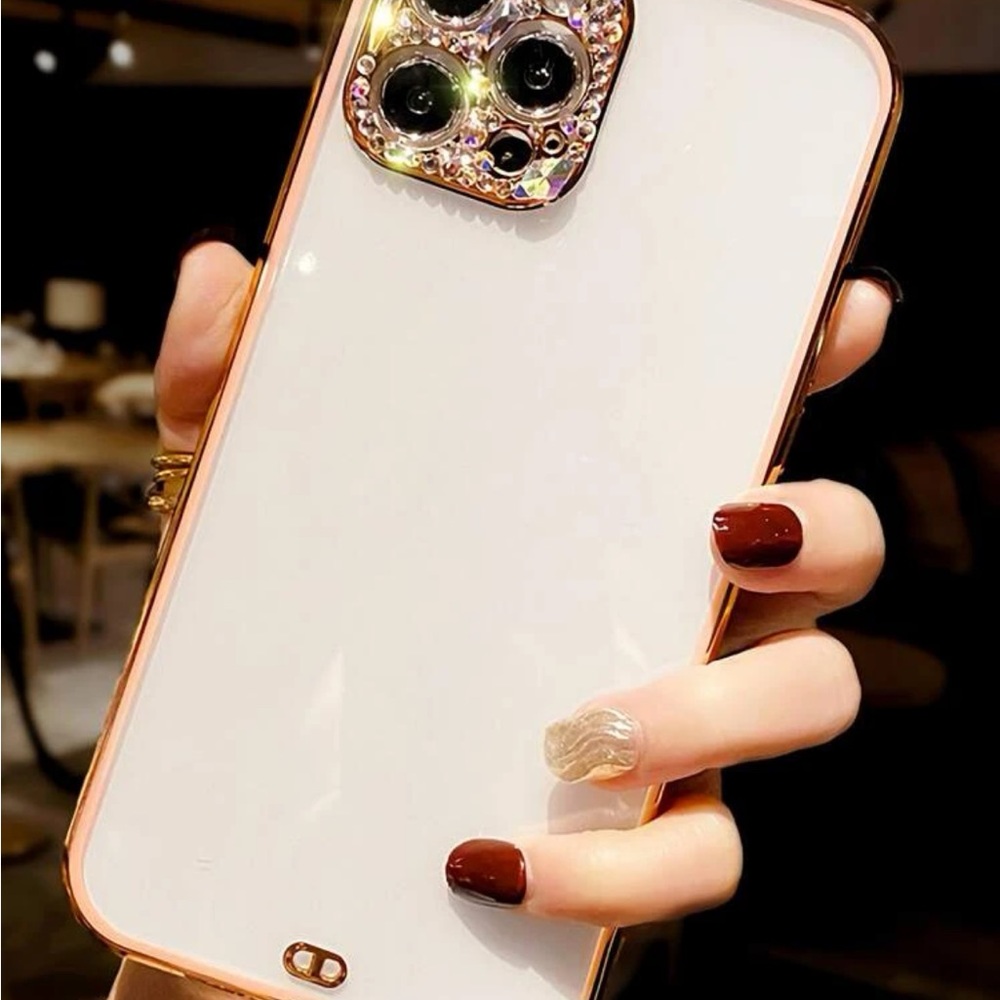iPhone 12 pink Rhinestone Decor Contrast Frame Phone Case